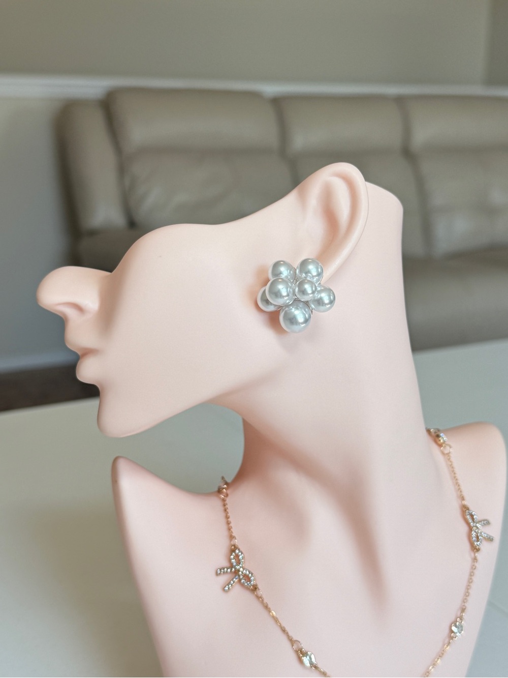 Pearl Cluster Stud Earrings - Silver Tone